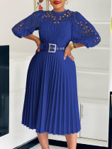 Plus Size Lace Crochet Hollowed Out Midi Dress GCZF-8595