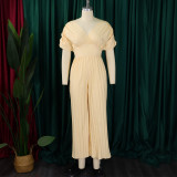 Plus Size Fashion V Neck Solid Jumpsuit GCZF-8592