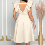 Plus Size Deep V Neck Solid Midi Dress GCZF-8544