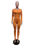 Solid Color Long Sleeve Yoga Two Piece Pants Suit MEM-88606