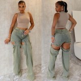 Washed Hollow Out Staight Jeans LX-5538