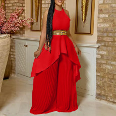 Plus Size Solid Sleeveless Irregular Backless 2 Piece Set GCZF-8534
