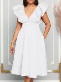 Plus Size Deep V Neck Solid Midi Dress GCZF-8544