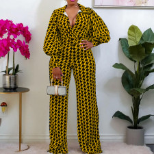 Plus Size Print Long Sleeve Straight Jumpsuit GCZF-8442