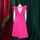 Plus Size Deep V Neck Solid Midi Dress GCZF-8544