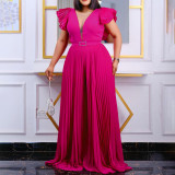 Plus Size Solid Color Press Pleated Loose Jumpsuit GCZF-8491