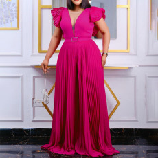Plus Size Solid Color Press Pleated Loose Jumpsuit GCZF-8491