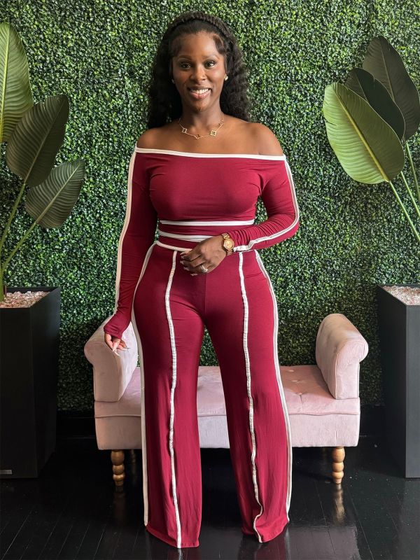 One Shoulder Long Sleeve Two Piece Pants Set GFDY-1315