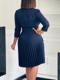 Plus Size Solid Color Press Pleated Midi Dress GATE-543