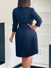 Plus Size Solid Color Press Pleated Midi Dress GATE-543