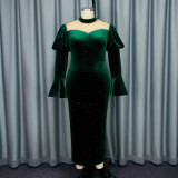 Plus Size Beaded Long Sleeve Party Dress GKEN-040725