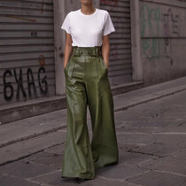 Fashion High Waist PU Leather Flare Pants GWDS-241022
