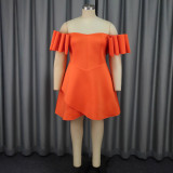 Plus Size Solid Color One Shoulder Midi Dress GKEN-040803