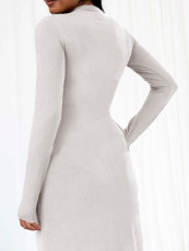 Slash Shoulder Long Sleeve Irregular Long Dress GWDS-241009