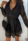 Plus Size Solid Color Lace Shirt Dress GXYY-8257