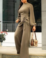 Plus Size Long Sleeve Drawstring Patchwork Jumpsuit GXYY-8007