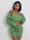 Solid Color Sling Vest Bandage Sweater Two Piece Skirt Set GDYF-6695