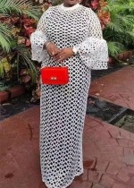 Plus Size Lace Flare Sleeve Maxi Dress GXYY-8192