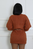 Solid Color Sling Vest Bandage Sweater Two Piece Skirt Set GDYF-6695