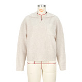 Fashion Lapel Solid Color Long Sleeve Knits Sweater ASL-6762