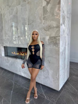 Pre Order: About 7 work days shipping Sexy Solid One Shoulder Hollow Out Knits Romper YUEM-220292