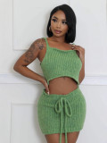 Solid Color Sling Vest Bandage Sweater Two Piece Skirt Set GDYF-6695