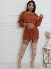 Solid Color Sling Vest Bandage Sweater Two Piece Skirt Set GDYF-6695