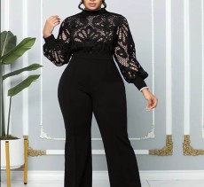 Plus Size Lace Hollow Out Solid Jumpsuit  GXYY-8265