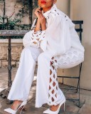 Plus Size Hollow Out Loose Two Piece Pants Set GXYY-7009