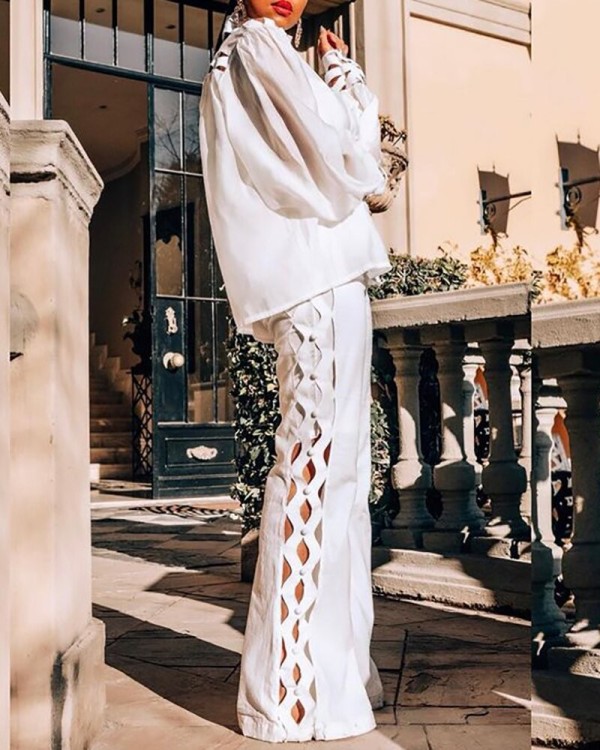 Plus Size Hollow Out Loose Two Piece Pants Set GXYY-7009