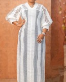 Plus Size V Neck Mesh Loose Maxi Dress GXYY-8249
