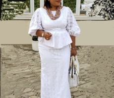 Plus Size Lace Loose Bubble Sleeve Skirt Suit GXYY-8287