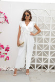 V Neck High Waist Solid Color Jumpsuit GXYY-8201