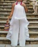 Plus Size Solid Sleeveless Backless Two Piece Pants Set GXYY-8070