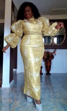 Plus Size Bubble Sleeve Print Maxi Dress GXYY-8051