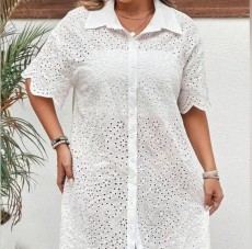 Plus Size Lace Hollot Out Shirt Dress GXYY-8340