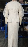 Plus Size Lace Loose Bubble Sleeve Skirt Suit GXYY-8287