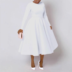 Plus Size Solid Color Long Sleeve Midi Dress BGN-305