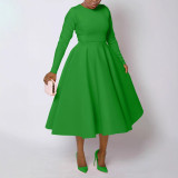 Plus Size Solid Color Long Sleeve Midi Dress BGN-305