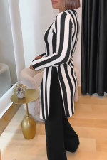 Plus Size Fashion Stripe Long Sleeve Casual Pants Suit NY-10929