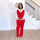 Plus Size Fake Two-piece Shirt Vest Splicing Sweater Pants Set NY-3310