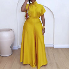 Plus Size Satin Tied Fly Sleeve Wide Leg Two Piece Set NY-10920