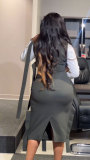 Plus Size Contrast Color Fake Two-piece Midi Dress NY-10928