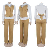 Plus Size Fake Two-piece Shirt Vest Splicing Sweater Pants Set NY-3310
