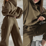 Solid Color Sport Sweatshirt Two Piece Pants Set YMZY-1052