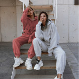 Hooded Sweatshirt Coat Pants Solid 2 Piece Set YMZY-1939