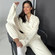 Casual Zipper Long Sleeve Two Piece Pants Set YMZY-1964
