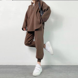 Loose Zipper Hooded Tops Two Piece Pants Set YMZY-6818