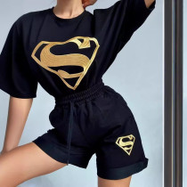 Embroidered Sport Short Sleeve Two Piece Shorts Set YMZY-8029