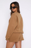 Solid Color Loose O Neck Shorts 2 Piece Set YMZY-8025